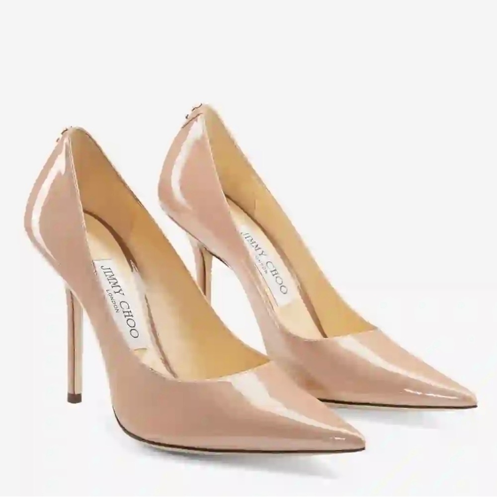 Jimmy Choo Signature Beige Patent Leather Pumps Gem